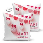 Çift Taraflı Özel Tasarım 8 Mart Kalp Tasarımlı Dijital Baskılı Modern Süet Yastık Kırlent Kılıfı Realhomes