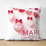 Çift Taraflı Özel Tasarım 8 Mart Kalp Tasarımlı Dijital Baskılı Modern Süet Yastık Kırlent Kılıfı Realhomes