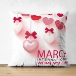 Çift Taraflı Özel Tasarım 8 March Kalp Tasarımlı Dijital Baskılı Modern Süet Yastık Kırlent Kılıfı Realhomes