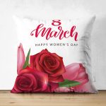 Çift Taraflı Özel Tasarım 8 March Gül Desenli Dijital Baskılı Modern Süet Yastık Kırlent Kılıfı Realhomes