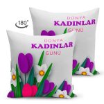 Çift Taraflı Özel Tasarım Kadınlar Günü Çiçek Desenli Dijital Baskılı Modern Süet Yastık Kırlent Kılıfı Realhomes