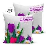 Çift Taraflı Özel Tasarım Women' Day Çiçek Desenli Dijital Baskılı Modern Süet Yastık Kırlent Kılıfı Realhomes