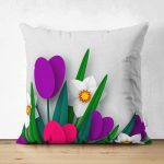 - Suet-K9381-Gorsel - Realhomes Çift Taraflı Özel Tasarım Çiçek Desenli Dijital Baskılı Modern Süet Yastık Kırlent Kılıfı Realhomes