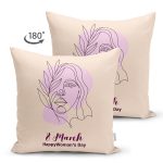 - Suet-K9384-2-Gorsel-1 - Realhomes Çift Taraflı Özel Tasarım 8 March Kadın Silüetli Dijital Baskılı Modern Süet Yastık Kırlent Kılıfı Realhomes