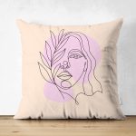 - Suet-K9384-Gorsel - Realhomes Çift Taraflı Özel Tasarım Kadın Silüetli Dijital Baskılı Modern Süet Yastık Kırlent Kılıfı Realhomes