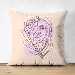 - Suet-K9387-Gorsel - Realhomes Çift Taraflı Özel Tasarım Kadın Silüetli Dijital Baskılı Modern Süet Yastık Kırlent Kılıfı Realhomes