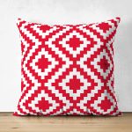 - Suet-K9394-Gorsel - Realhomes Çift Taraflı Kırmızı Geometrik Çizimli Dijital Baskılı Modern Süet Yastık Kırlent Kılıfı Realhomes