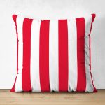 Çift Taraflı Kırmızı Beyaz Düz Çizgi Tasarımlı Dijital Baskılı Dekoratif Süet Yastık Kırlent Kılıfı Realhomes