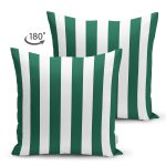 Çift Taraflı Yeşil Beyaz Düz Çizgi Tasarımlı Dijital Baskılı Modern Süet Yastık Kırlent Kılıfı Realhomes