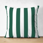 Çift Taraflı Yeşil Beyaz Düz Çizgi Tasarımlı Dijital Baskılı Modern Süet Yastık Kırlent Kılıfı Realhomes