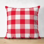 Çift Taraflı Kırmızı Ekose Tasarımlı Dijital Baskılı Modern Süet Yastık Kırlent Kılıfı Realhomes