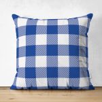 Çift Taraflı Lacivert Ekose Tasarımlı Dijital Baskılı Modern Süet Yastık Kırlent Kılıfı Realhomes