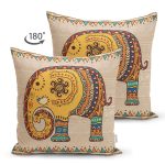 - Suet-K9413-Gorsel-1 - Realhomes Çift Taraflı Etnik Figürlü Fil Desenli Dijital Baskılı Dekoratif Süet Yastık Kırlent Kılıfı Realhomes