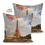 - Suet-K96-Gorsel-1 - Realhomes Çift Taraflı Eyfel Kulesi Sonbahar Temalı Dijital Baskılı Dekoratif Süet Yastık Kırlent Kılıfı Realhomes