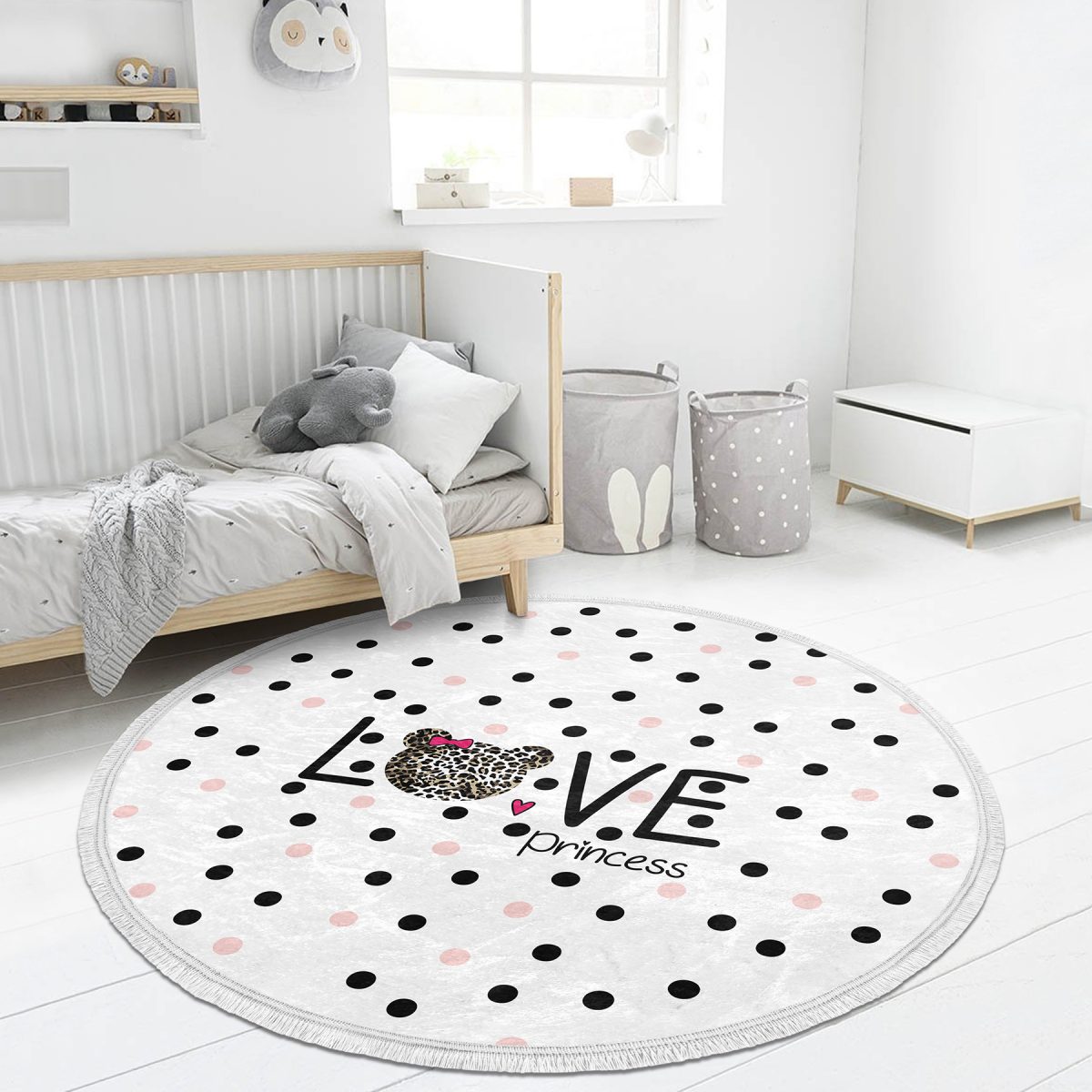 Love Princess Motifli Çocuk & Genç Odası Makinede Yıkanabilir Kaymaz Tabanlı Püsküllü Yuvarlak Çocuk Halısı Realhomes