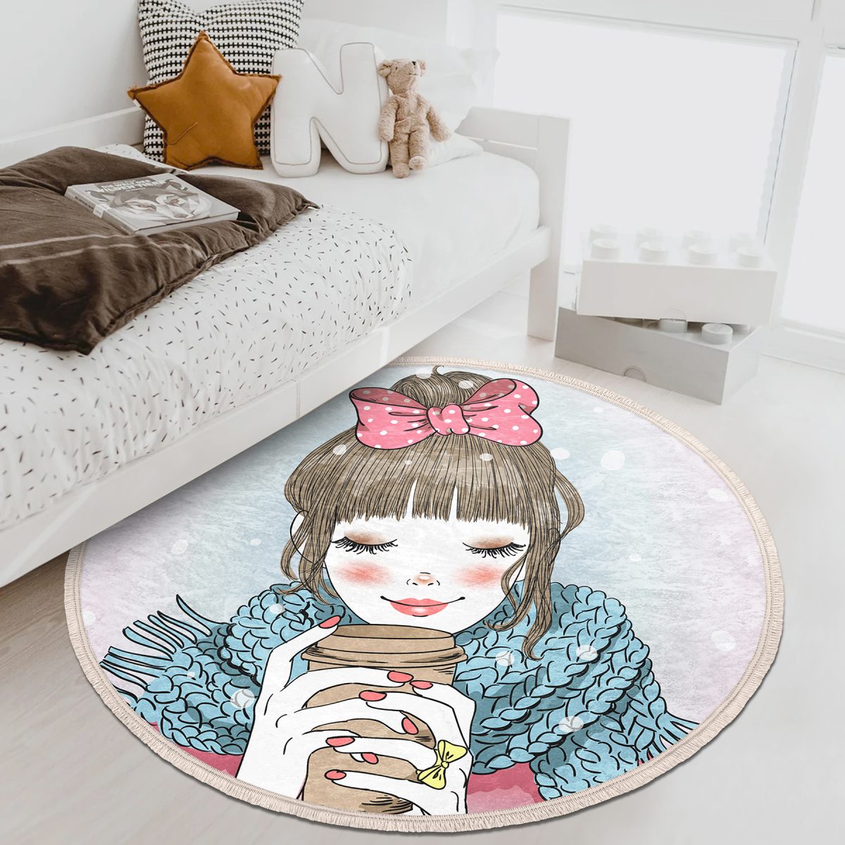 Fashion Girl Çocuk & Genç Odası Makinede Yıkanabilir Kaymaz Tabanlı Püsküllü Yuvarlak Çocuk Halısı Realhomes