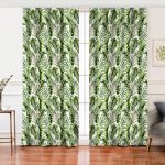 Realhomes Yeşil Tropik Yapraklar Tasarımlı Dijital Baskılı Modern Salon Fon Perde Realhomes