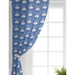 Realhomes Mavi Zemin Kelebek & Çiçekli Özel Tasarım Dijital Baskılı Modern Salon Fon Perde Realhomes