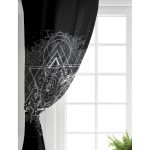 Realhomes Siyah Zeminde Beyaz Modern Desenli Salon Fon Perde Realhomes