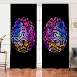 Realhomes Realhomes Siyah Zeminde Renkli Üçüncü Göz Motifli Salon Fon Perde Realhomes