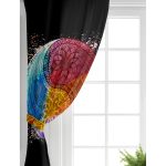 Realhomes Siyah Zeminde Renkli Uzak Doğu Denge İkonlu Dijital Baskılı Salon Fon Perde Realhomes