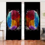 Realhomes Siyah Zeminde Renkli Uzak Doğu Denge İkonlu Dijital Baskılı Salon Fon Perde Realhomes