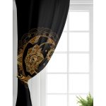 - Perde-5030-Gorsel-1 - Realhomes  Realhomes Siyah Zeminde Gold Hilal İçerisinde Üçüncü Göz Motifli Salon Fon Perde Realhomes