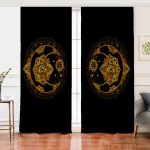 - Perde-5030-Gorsel - Realhomes  Realhomes Siyah Zeminde Gold Hilal İçerisinde Üçüncü Göz Motifli Salon Fon Perde Realhomes