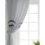 Realhomes Realhomes Gri Zeminde Kirpik Motifli Özel Tasarım Salon Fon Perde Realhomes