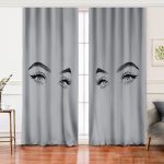 Realhomes Realhomes Gri Zeminde Kirpik Motifli Özel Tasarım Salon Fon Perde Realhomes