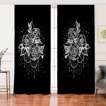 Realhomes Siyah Zeminde Gül Dijital Baskılı Modern Salon Fon Perde Realhomes
