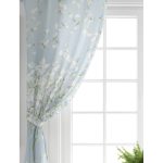 Realhomes Mavi Zeminde Beyaz Ortanca Çiçeği Dijital Baskılı Salon Fon Perde Realhomes