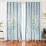 Realhomes Mavi Zeminde Beyaz Ortanca Çiçeği Dijital Baskılı Salon Fon Perde Realhomes