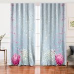 - Perde-5114-Gorsel - Realhomes Realhomes Mavi Zeminde Fuşya Beyaz Ortanca Çiçeği Dijital Baskılı Salon Fon Perde Realhomes