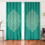 - Perde-5119-Gorsel - Realhomes Realhomes Turkuaz Zeminde Mandala Dijital Baskılı Modern Salon Fon Perde Realhomes