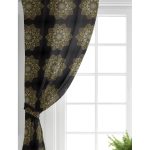 Realhomes Siyah Zeminde Gold Mandala Motifli Salon Fon Perde Realhomes