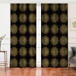 Realhomes Siyah Zeminde Gold Mandala Motifli Salon Fon Perde Realhomes