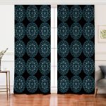 Realhomes Siyah Zeminde Mavi Boncuklu Mandala Modern Salon Fon Perde Realhomes