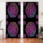 Realhomes Siyah Zeminde Pembe Mavi Mandala Desenli Özel Tasarım Salon Fon Perde Realhomes