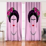 Realhomes Pembe Zeminde Kahlo Frida Dijital Baskılı Salon Fon Perde Realhomes