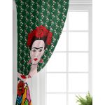 - Perde-5212-Gorsel-1 - Realhomes  Realhomes Yeşil Zeminde Frida Kahlo Motifli Özel Tasarım Salon Fon Perde Realhomes