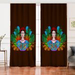 - Perde-5217-Gorsel - Realhomes Realhomes Kahverengi Zeminde Özel Tasarım Frida Kahlo Dijital Baskılı Salon Fon Perde Realhomes