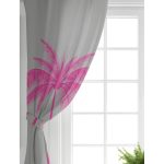 Realhomes Gri Zeminde Fuşya Palmiye Motifli Modern Salon Fon Perde Realhomes