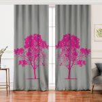 - Perde-5230fusya-Gorsel - Realhomes Realhomes Gri Zeminde Modern Fuşya Ağaç Tasarımlı Salon Fon Perde Realhomes