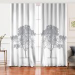 Realhomes Modern Beyaz Zeminde Gri Ağaç Desenli Salon Fon Perde Realhomes