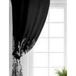 Realhomes Siyah Zeminde Beyaz Ve Gri Çiçek Temalı Özel Tasarım Salon Fon Perde Realhomes