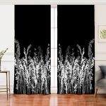 Realhomes Siyah Zeminde Beyaz Ve Gri Çiçek Temalı Özel Tasarım Salon Fon Perde Realhomes