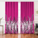Realhomes Fuşya Zeminde Beyaz Ve Gri Çiçek Motifli Salon Fon Perde Realhomes