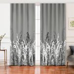 Realhomes Gri Zeminde Fuşya Ve Beyaz Çiçek Tasarımlı Salon Fon Perde Realhomes