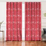 Realhomes Kırmızı Zeminde Geometrik Kare Motifli Modern Salon Fon Perde Realhomes